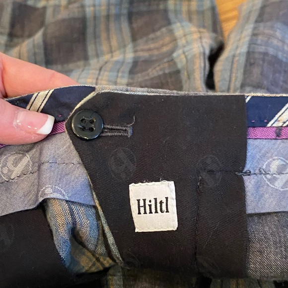 Hiltl Mens Gray Charcoal Tan Plaid Shorts / Flat Front Panel / Size 34 - Picture 11 of 16